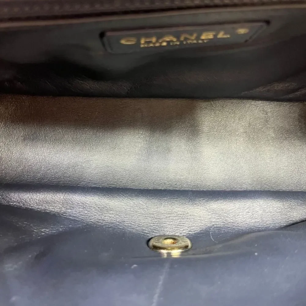 Chanel navy lambskin two flap top handle bag